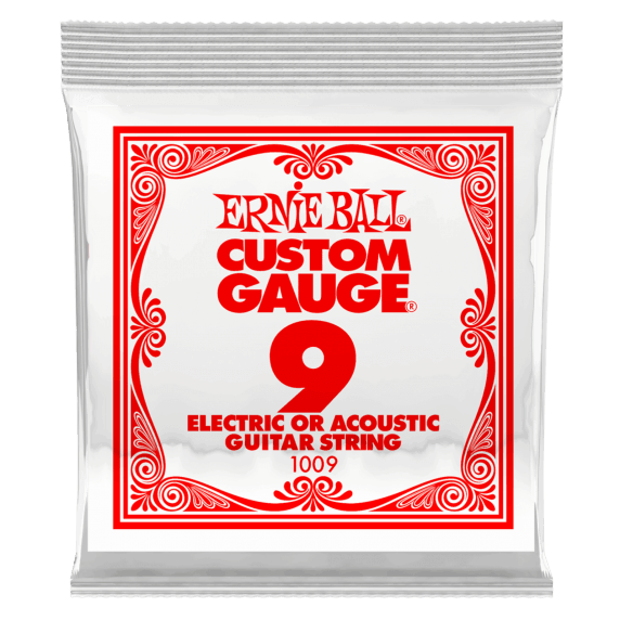 Ernie Ball Custom Gauge Electric or Acoustic Guitar String - .009 Plain Ball End (Single String)
