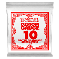 Ernie Ball Custom Gauge Electric or Acoustic Guitar String - .010 Plain Ball End (Single String)