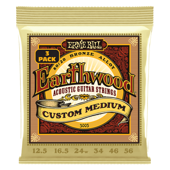 Ernie Ball Custom Medium 80/20 Bronze Acoustic Guitar Strings 3-Pack (12.5-56)
