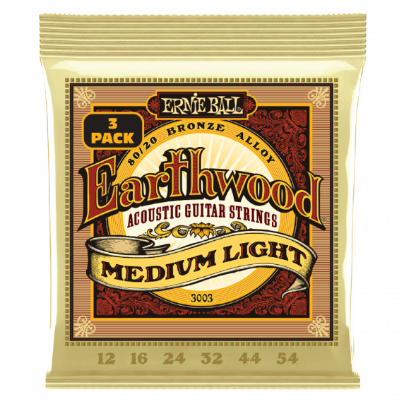 Ernie Ball Medium Light 80/20 Bronze Acoustic Guitar Strings 3-Pack (12-54)