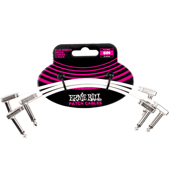Ernie Ball P06385 6in/15cm Flat Ribbon Stereo Patch Cable - White, 3-Pack