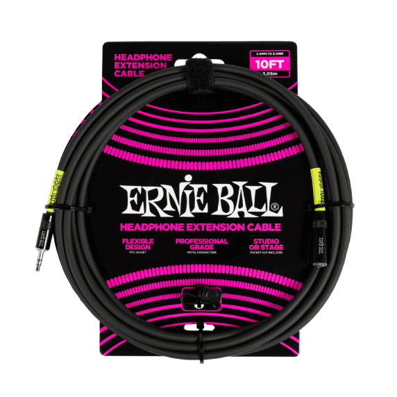 Ernie Ball P06424 Headphone Extension Cable, 3.5mm to 3.5mm 10ft - Black