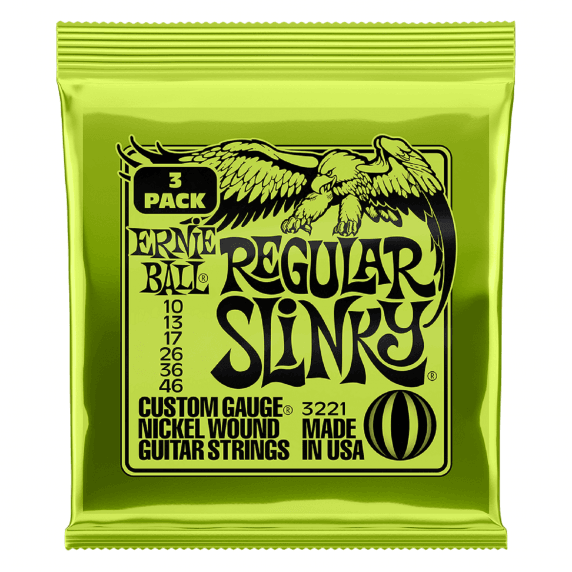 Ernie Ball Regular Slinky Nickel-Wound Electric Guitar Strings 3-Pack (10-46 Gauge)
