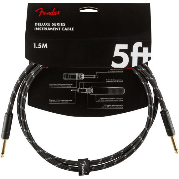Fender 1.5M (5') Deluxe Series Instrument Cable - Straight/Straight, Black Tweed