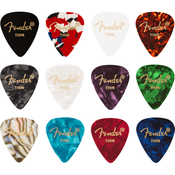 Fender 12 Pack Celluloid Medley Guitar Picks - Traditional 351 Shape (Thin)