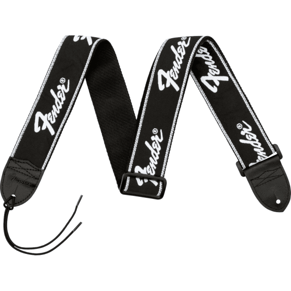 Fender 2" Running Logo Guitar Strap - Black/White Logo Design