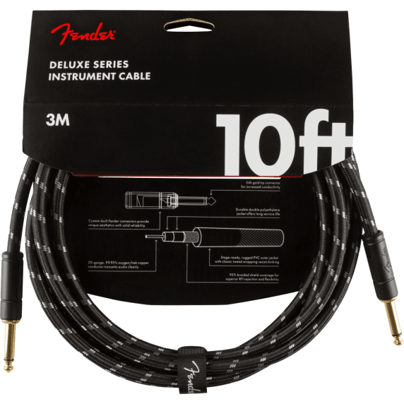 Fender 3M (10') Deluxe Series Instrument Cable - Straight/Straight, Black Tweed