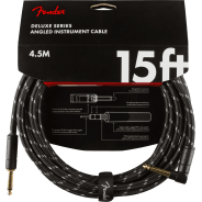 Fender 4.5M (15') Deluxe Series Instrument Cable - Straight/Angle, Black Tweed