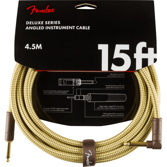 Fender 4.5M (15') Deluxe Series Instrument Cable - Straight/Angle, Tweed