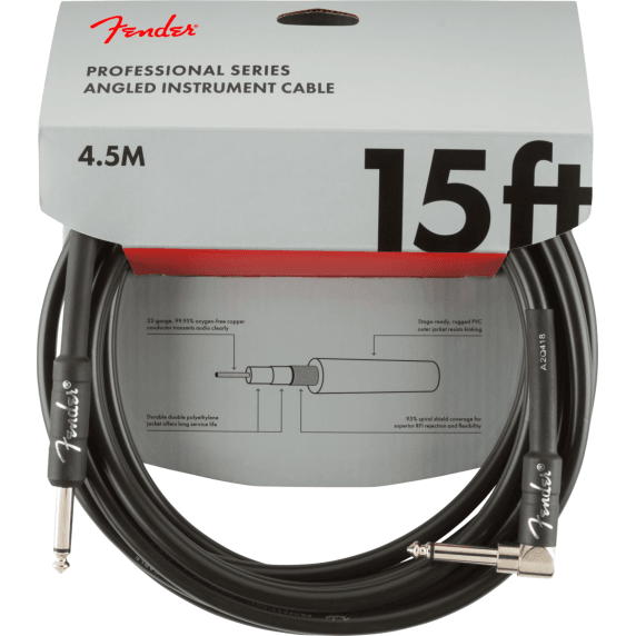 Fender 4.5M (15') Professional Series Instrument Cable -  Straight/Angle, Black