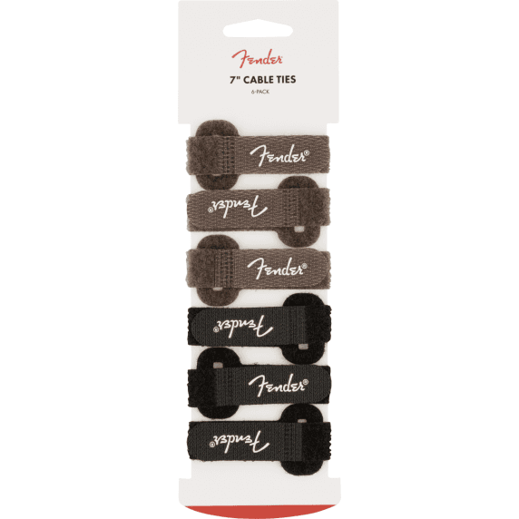 Fender 7" Guitar Cable Ties - Black and Brown (6 Pack) 
