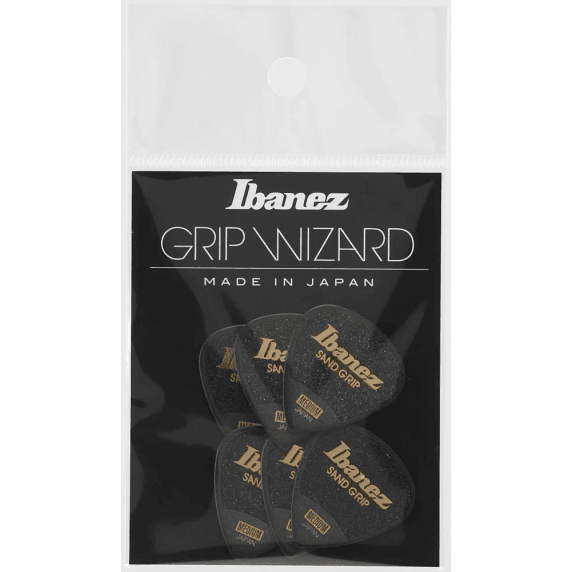 Ibanez Grip Wizard Sand Grip Picks — Medium 0.80mm, 6-Pack (Black)