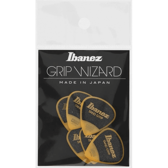 Ibanez PPA16MSG Grip Wizard Sand Grip Picks — Medium 0.80mm, 6-Pack (Yellow)
