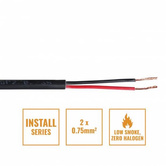 Install Series 2-Core LSZH Speaker Cable, 2 x 0.75mm - 100m Drum Black
