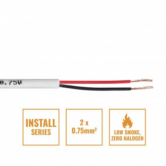 Install Series 2-Core LSZH Speaker Cable 2 x 0.75mm - 100m Drum White