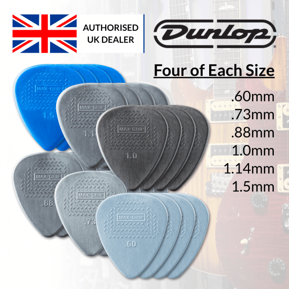 Jim Dunlop Nylon Standard Max Grip Picks - Four of Each Size - 24 Pack