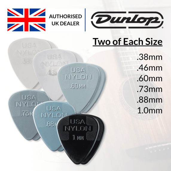 Jim Dunlop Nylon Standard Picks - Two of Each Size - 12 Pack