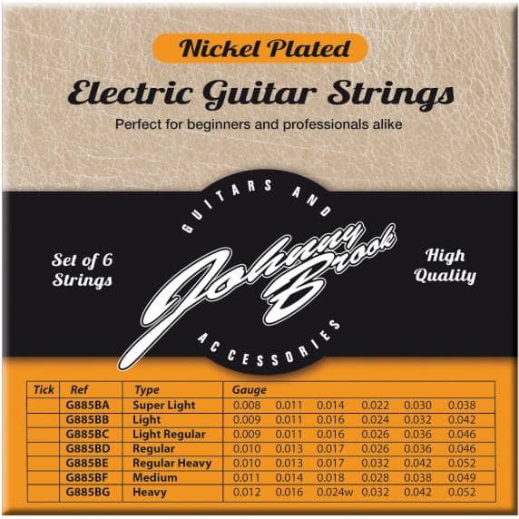 Johnny Brook Nickel Plated Electric Guitar Strings, Medium - Set of 6