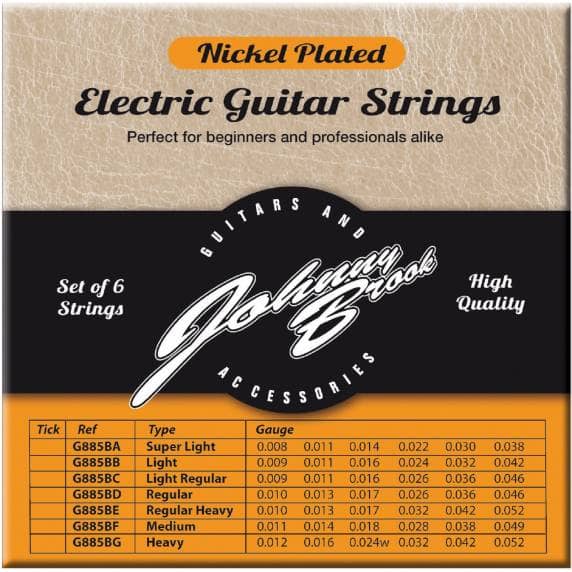 Johnny Brook Nickel Plated Electric Guitar Strings, Regular/Heavy - Set of 6