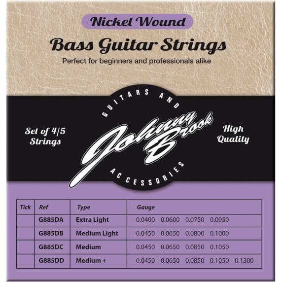 Johnny Brook Nickel Wound Bass Guitar Strings, Medium - Set of 4