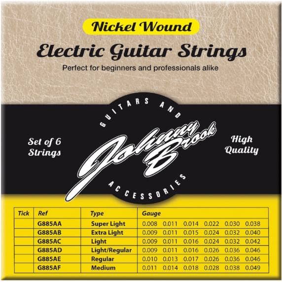 Johnny Brook Nickel Wound Electrical Guitar Strings, Light - Set of 6