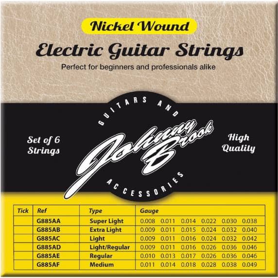 Johnny Brook Nickel Wound Electrical Guitar Strings, Medium - Set of 6