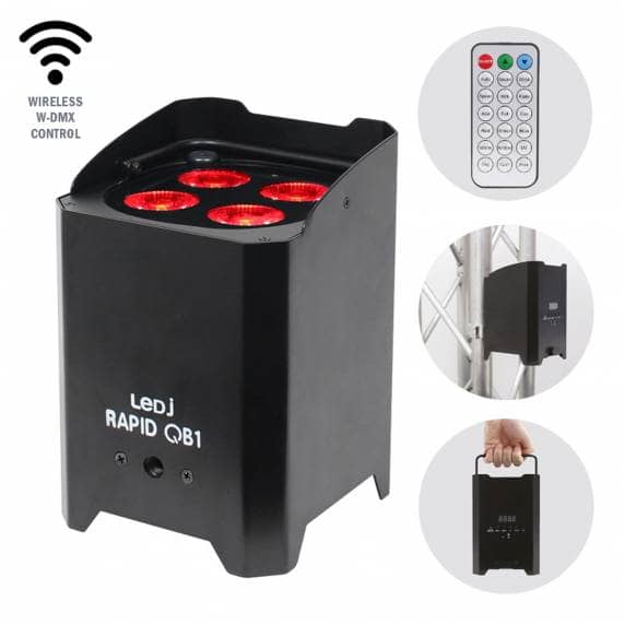 LEDJ Rapid QB1 HEX LED Battery Uplighter, Black Housing