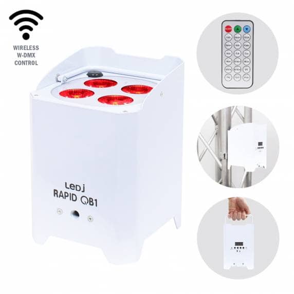 LEDJ Rapid QB1 HEX LED Battery Uplighter, White Housing