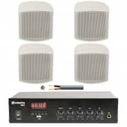 Low Profile Background Music System with Bluetooth & FM Radio - 4x Satellite Speakers