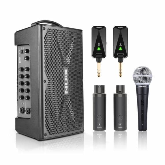 NUX Busking 200FR Portable PA System, B-3RC Wireless Mic & B-5RC Wireless Guitar System