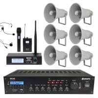 Adastra Outdoor Public Address System with 6 Horn Speakers & Wireless Mic