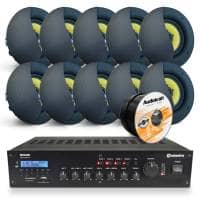 10 x Black AudioKraft PCS-60T Premium Ceiling Speakers With RM360D Amplifier & Cable