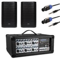 Soundlab 120W Powered PA Mixer Amp with 2x Citronic 10" Passive PA Speakers & Cables