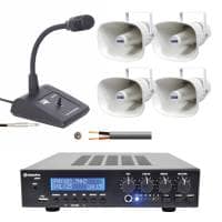 Inta Audio 4 Speaker Outdoor PA System with Mic - 4 x Weatherproof Horn Speakers