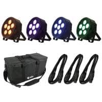 4 x QTX PAR-180 RGB PAR Can With Carry Bag & Leads 