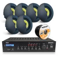 6 x Black AudioKraft PCS-60T Premium Ceiling Speakers With RM360D Amplifier & Cable