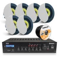 6 x White AudioKraft PCS-60T Premium Ceiling Speakers With RM360D Amplifier & Cable