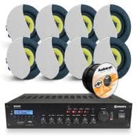 8 x White AudioKraft PCS-60T Premium Ceiling Speakers With RM360D Amplifier & Cable