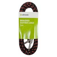 Citronic Braided 6.3mm Right Angled Mono Jack to Jack Cable, 3m - Black/Red