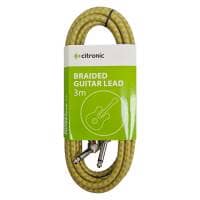 Citronic Braided 6.3mm Right Angled Mono Jack to Jack Cable, 3m - Grey/Gold