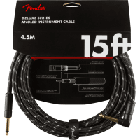 Fender 4.5M (15') Deluxe Series Instrument Cable - Straight/Angle, Black Tweed