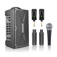 NUX Busking 200FR Portable PA System, B-3RC Wireless Mic & B-5RC Wireless Guitar System