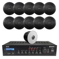 Adastra Restaurant Background Music System - 10x Black 6" Ceiling Speakers 