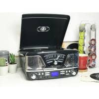 Steepletone Roxy 4 Vinyl Record Player With Bluetooth, USB/CD & FM Radio (Black)