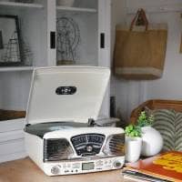 Steepletone Roxy 4 Vinyl Record Player With Bluetooth, USB/CD & FM Radio (Cream)