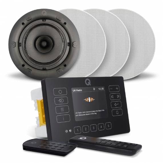 Q Acoustics E120 Black DAB & Bluetooth HiFi System - 4 x Qi65CB Ceiling Speakers