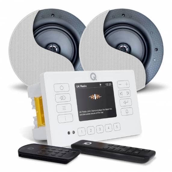Q Acoustics E120 White DAB & Bluetooth HiFi System - 2 x AudioKraft PCS-40 Ceiling Speakers