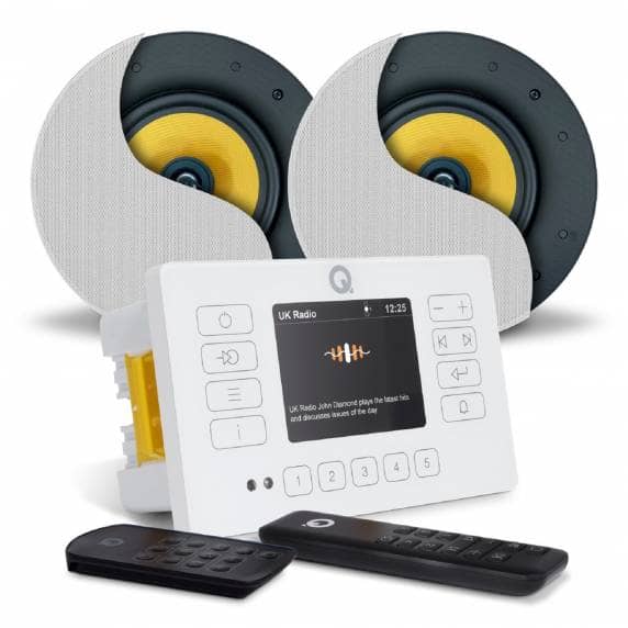 Q Acoustics E120 White DAB & Bluetooth HiFi System - 2 x AudioKraft PCS-60 Ceiling Speakers