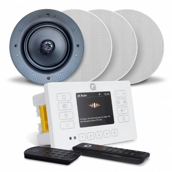 Q Acoustics E120 White DAB & Bluetooth HiFi System - 4 x AudioKraft PCS-40 Ceiling Speakers
