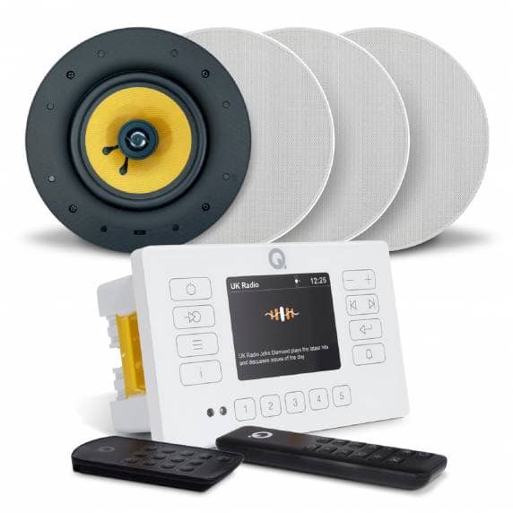 Q Acoustics E120 White DAB & Bluetooth HiFi System - 4 x AudioKraft PCS-60 Ceiling Speakers